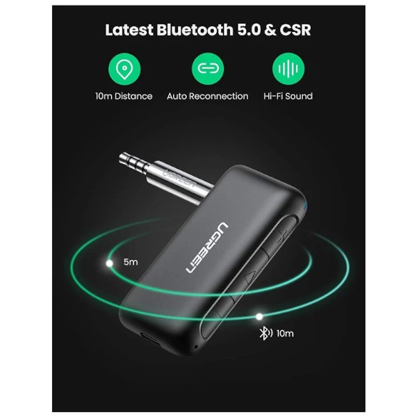 ইউগ্রিন CM276 3.5মিমি ব্লুটুথ 5.0 কালো অডিও অ্যাডাপ্টার