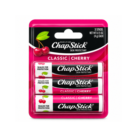 Chap Stick Skin Protectant Lip Balm - Classic Cherry 3 Sticks (USA)