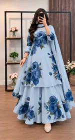 Micro Stitch Digital Print Three Piece with Chiffon Orna