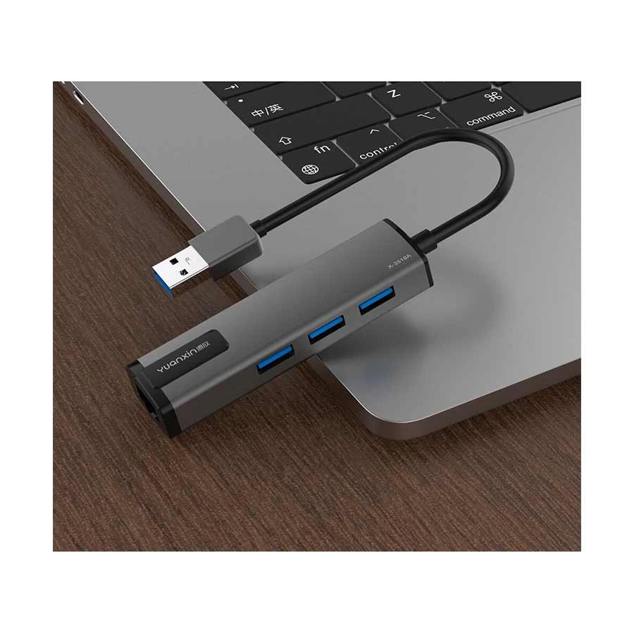 Yuanxin X-3518A USB to Tri USB & LAN Multi-Interface Hub Black