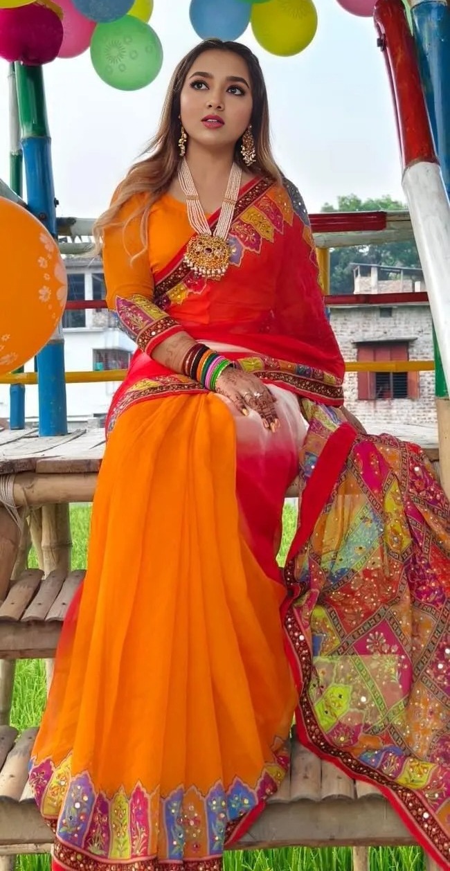 Weightless Soft Silk Saree with Sequin Dollar Work and Tassels