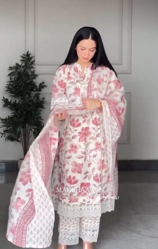ফুল বডি এমব্রয়ডারি পিওর কটন থ্রি-পিস, সাইজ M থেকে XXL