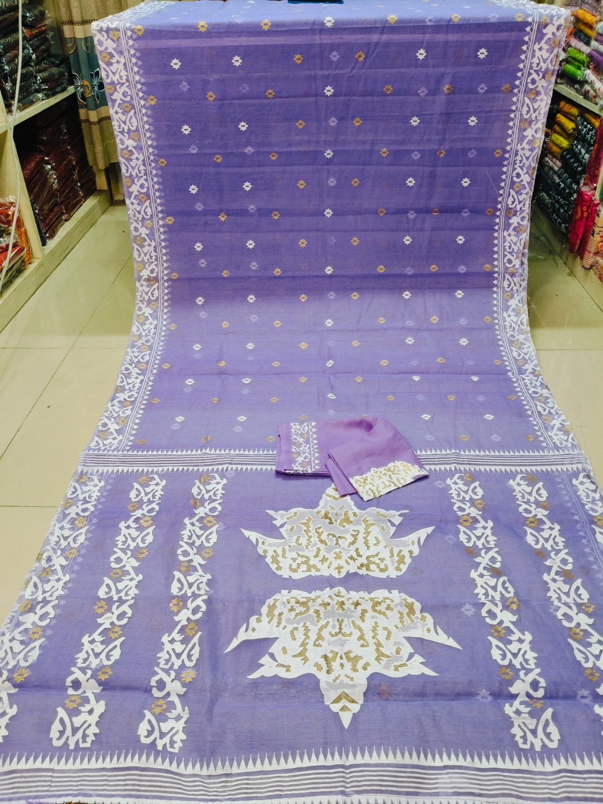 Half Silk Screen Print Saree with Blouse, 6 Colours