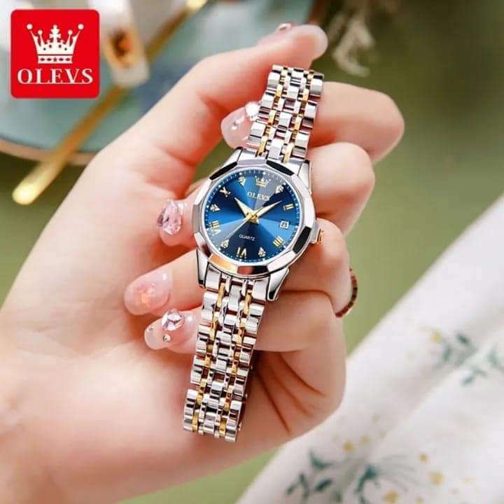 OLEVS 9931 মেয়েদের স্টেইনলেস স্টিল লুমিনাস ঘড়ি – সিলভার ব্লু