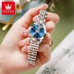 OLEVS 9931 মেয়েদের স্টেইনলেস স্টিল লুমিনাস ঘড়ি – সিলভার ব্লু