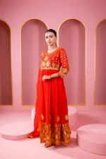 মেয়েদের জর্জেট লেহেঙ্গা পার্টি ড্রেস, এমব্রয়ডারি করা ওড়নাসহ, 44 ইঞ্চি