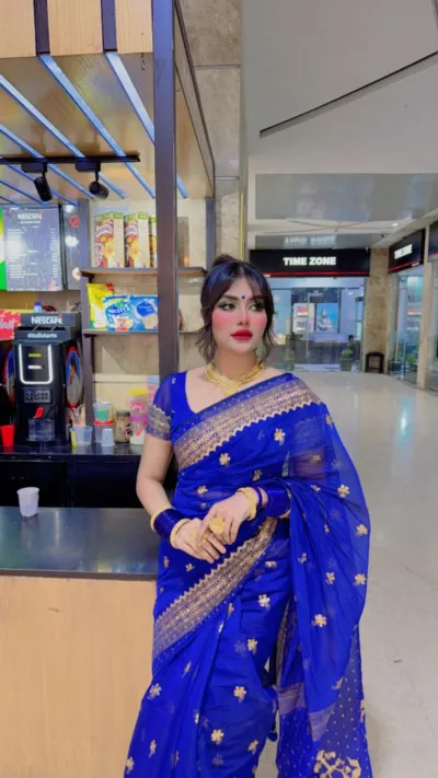 আফসান ও স্ক্রিন প্রিন্টের সেমি মসলিন শাড়ি, 14 হাত