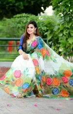 মহিলাদের হাফ সিল্ক হ্যান্ড পেইন্ট শাড়ি, 6টি রঙের অপশন