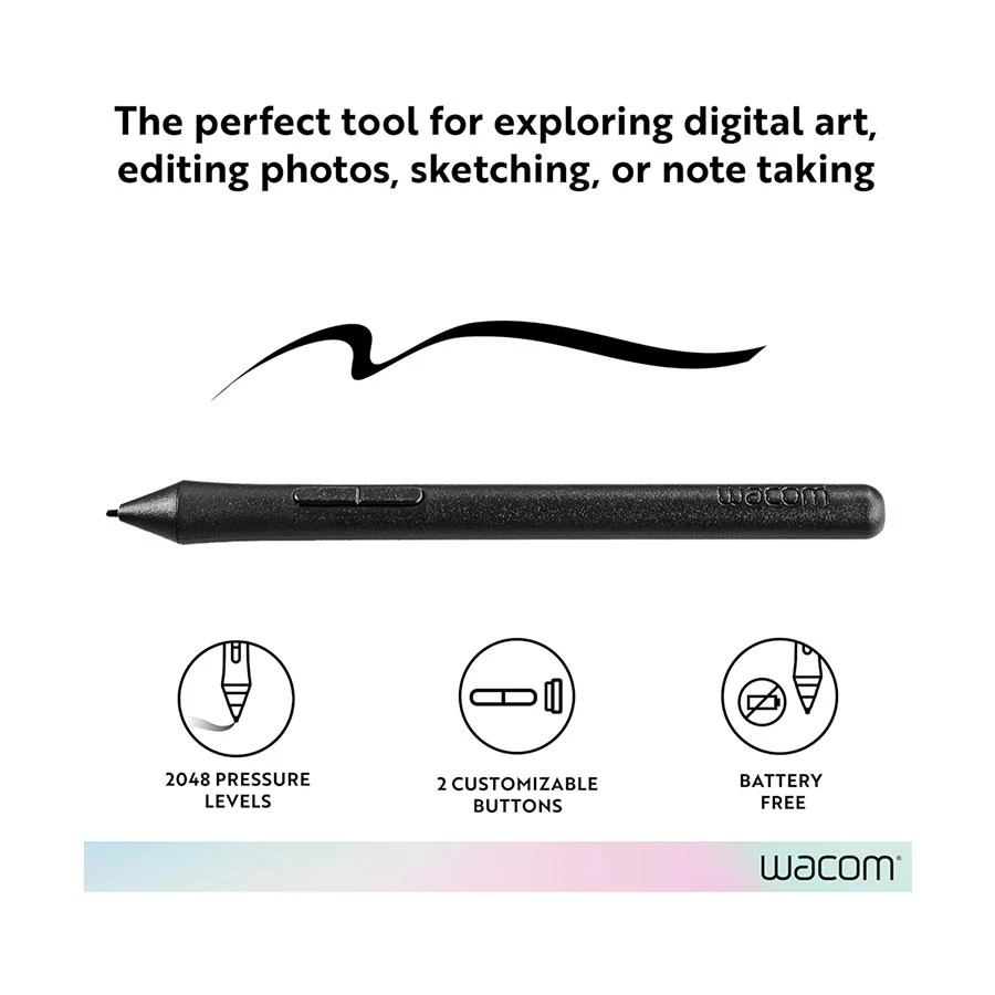 Wacom 2K Pen LP190K Battery-Free Stylus, 2048 Pressure Levels, Black