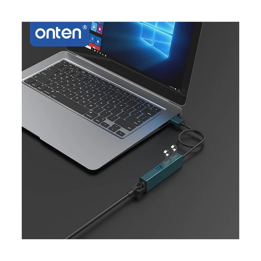 Onten OTN-5220 USB Male to Tri USB & LAN Female Gray Converter