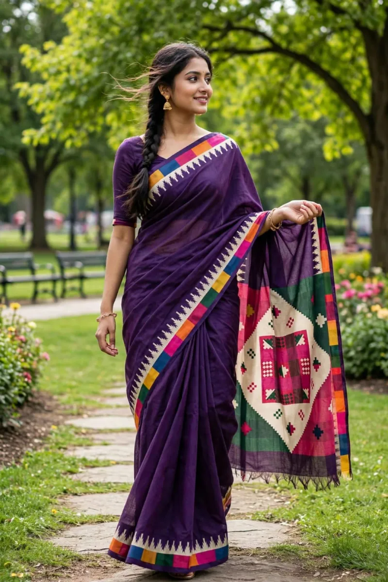 চান্দেরি সিল্ক শাড়ি ম্যাচিং ব্লাউজ পিসসহ, 3 রং
