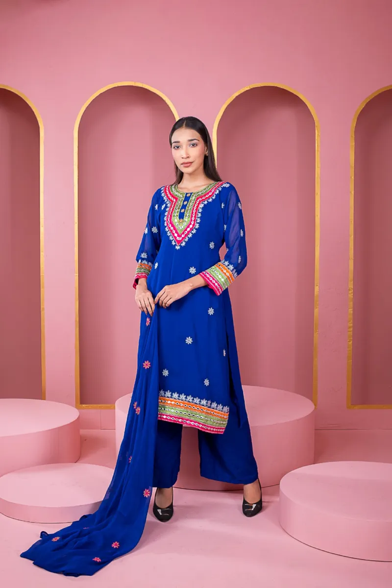 Women's Readymade Georgette Three Piece, Dollar Work, 46 Inch Kameez