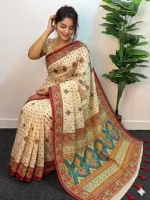 Pure Cotton Block and Screen Print Saree with Blouse Piece