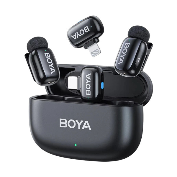 Boya Mini-12 2.4G ওয়্যারলেস ব্ল্যাক মাইক্রোফোন ফর অ্যান্ড্রয়েড ও আইওএস (2xRX, 2xTX)