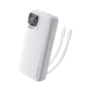 VENTION 22.5W 20000mAh পাওয়ার ব্যাংক বিল্ট-ইন USB-C ও Lightning কেবলসহ – সাদা