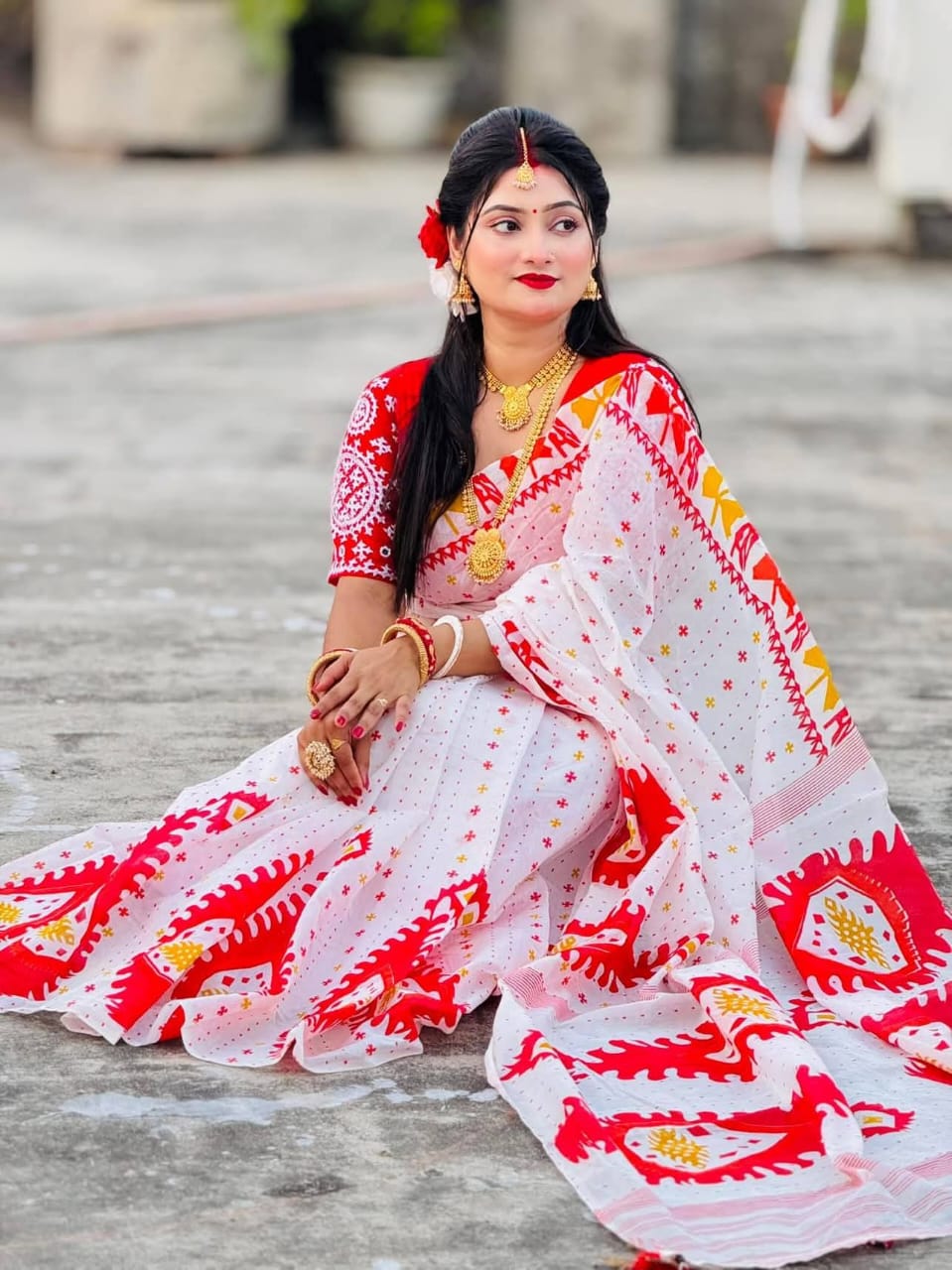 Women's Block Printed Half Silk Saree, Saree Only, 3 Colours