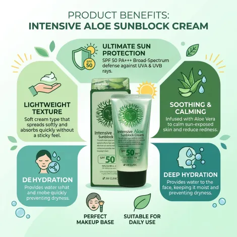 3W Clinic Intensive Aloe সানব্লক ক্রিম SPF50+ PA+++ 70ml