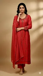 AC Cotton Karchupi Three Piece with Butter Silk Pant, Free Size