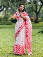 Boishakh Screen Print Saree with Tassel and Blouse Piece