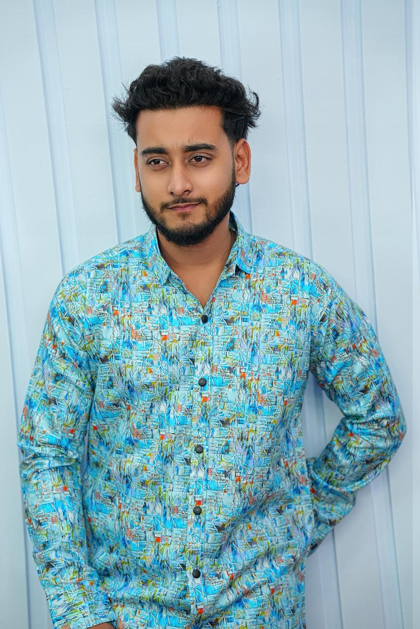 Men's Digital Print Pure Cotton Shirt with Snap Buttons