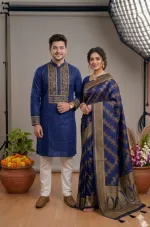 Couple Silk Saree and Dhupian Silk Panjabi Set, Sizes 38 to 46
