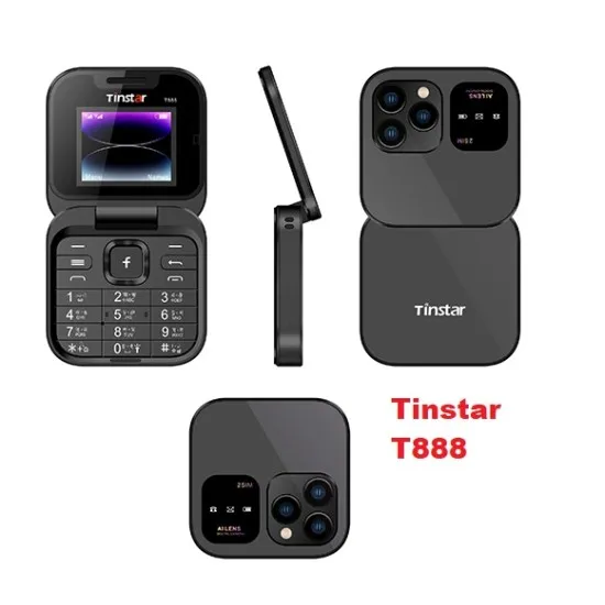 Tinstar T888 ডুয়াল সিম স্ট্যান্ডবাই বক্স শেপ ফোল্ডিং ফিচার ফোন