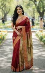 ব্লক প্রিন্ট ও এমব্রয়ডারির নকশি ধুপিয়ান সিল্ক শাড়ি
