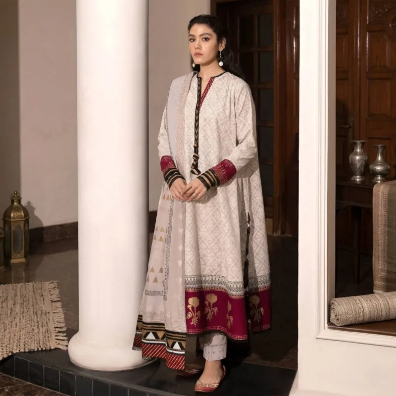 Women's Readymade Cotton Three Piece with Digital Print and Lace
