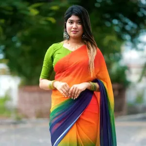 স্টাইলিশ রেইনবো জর্জেট শাড়ি