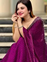 Stone Work Georgette Saree and Matching Blouse, 6 Colours