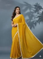 Georgette Saree with Stone Work and Lace, Matching Blouse