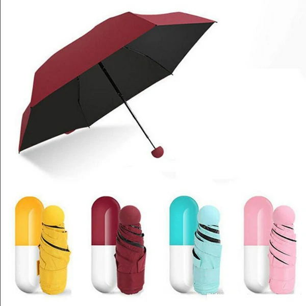 7 inch Folding Umbrella with Cute Capsule Case-maroon