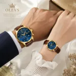 OLEVS লেদার স্ট্র্যাপ কাপল ঘড়ি সেট