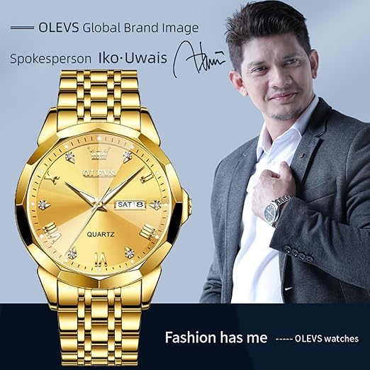 OLEVS 9931G বাটারফ্লাই লক কোয়ার্টজ ঘড়ি ছেলেদের, গোল্ডেন
