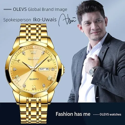 OLEVS 9931G বাটারফ্লাই লক কোয়ার্টজ ঘড়ি ছেলেদের, গোল্ডেন