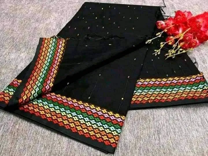 হাফ সিল্ক চুমকি ওয়ার্ক শাড়ি, 12 হাত, ব্লাউজ ছাড়া