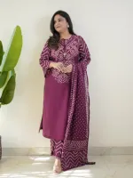 সফট কটন চুনরি প্রিন্ট থ্রি-পিস, গ্লাস ওয়ার্কসহ, 6টি রঙ