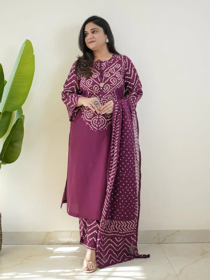 সফট কটন চুনরি প্রিন্ট থ্রি-পিস, গ্লাস ওয়ার্কসহ, 6টি রঙ