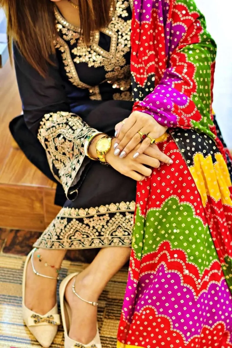 Linen Embroidery Sequin Three Piece with Butter Silk Salwar