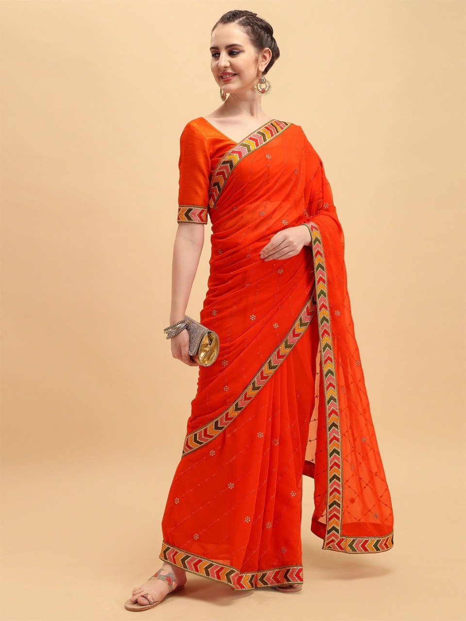Embroidered Georgette Saree with Matching Blouse Piece, 12 Haath