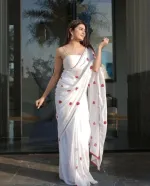 Embroidered Georgette Saree with Tassels, Without Blouse