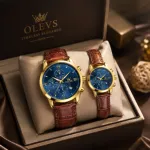 OLEVS লেদার স্ট্র্যাপ কাপল ঘড়ি সেট