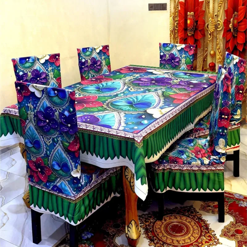 ওয়াটারপ্রুফ PVC টেবিল ক্লথ ও 6 চেয়ার কভার সেট