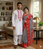 Boishakh Couple Saree and Panjabi Set, Half Cotton and Dhupian Silk