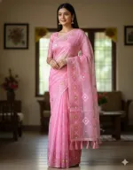 Light Half Silk Saree with All-Over Jamdani Print, 6 Colours