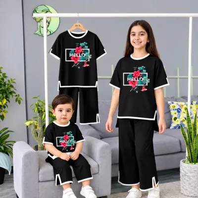 Kids Premium Cotton Half Sleeve T-Shirt & Pant Set - Classic Black