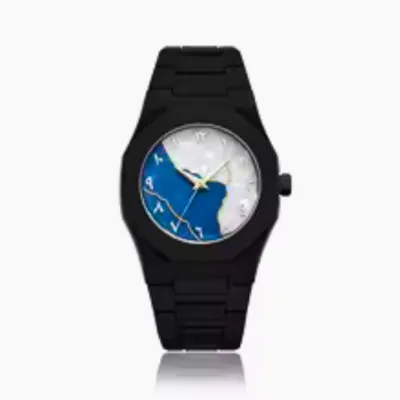 Aura Watch 2025 অ্যারাবিক হাতঘড়ি, সিলভার ডায়াল (নেভি ব্লু)