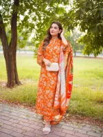 স্মুথ মাইক্রো স্টিচ ডিজিটাল প্রিন্ট থ্রি-পিস, লেস ওয়ার্ক