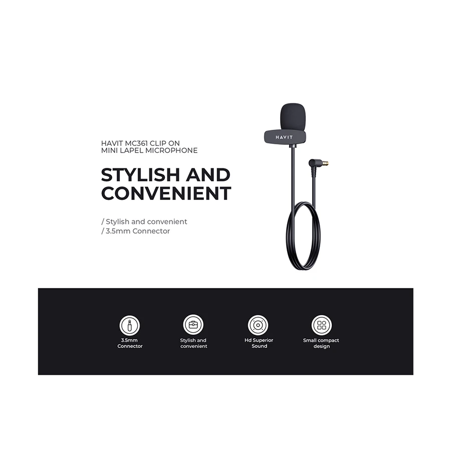 Havit MC361 Wired Black Clip Microphone