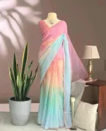 Micro Georgette Saree with Lace Work in Pastel Shades, 12 Haath
